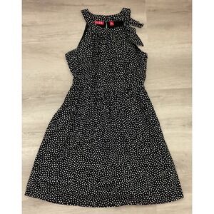 ELLE Black White Polka Dot Cotton Halter Fit Flare Dress Size 6 Bow Accent